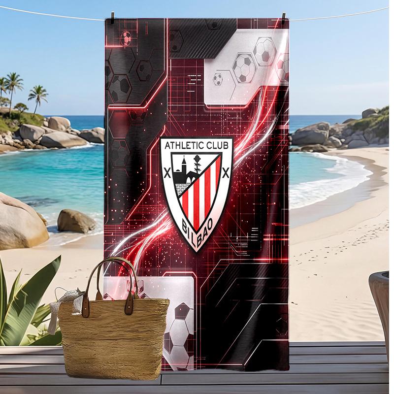 Athletic Bilbao Football Print Beach Towel, Large Soft Quick Dry Towel for Beach Camping Swimming