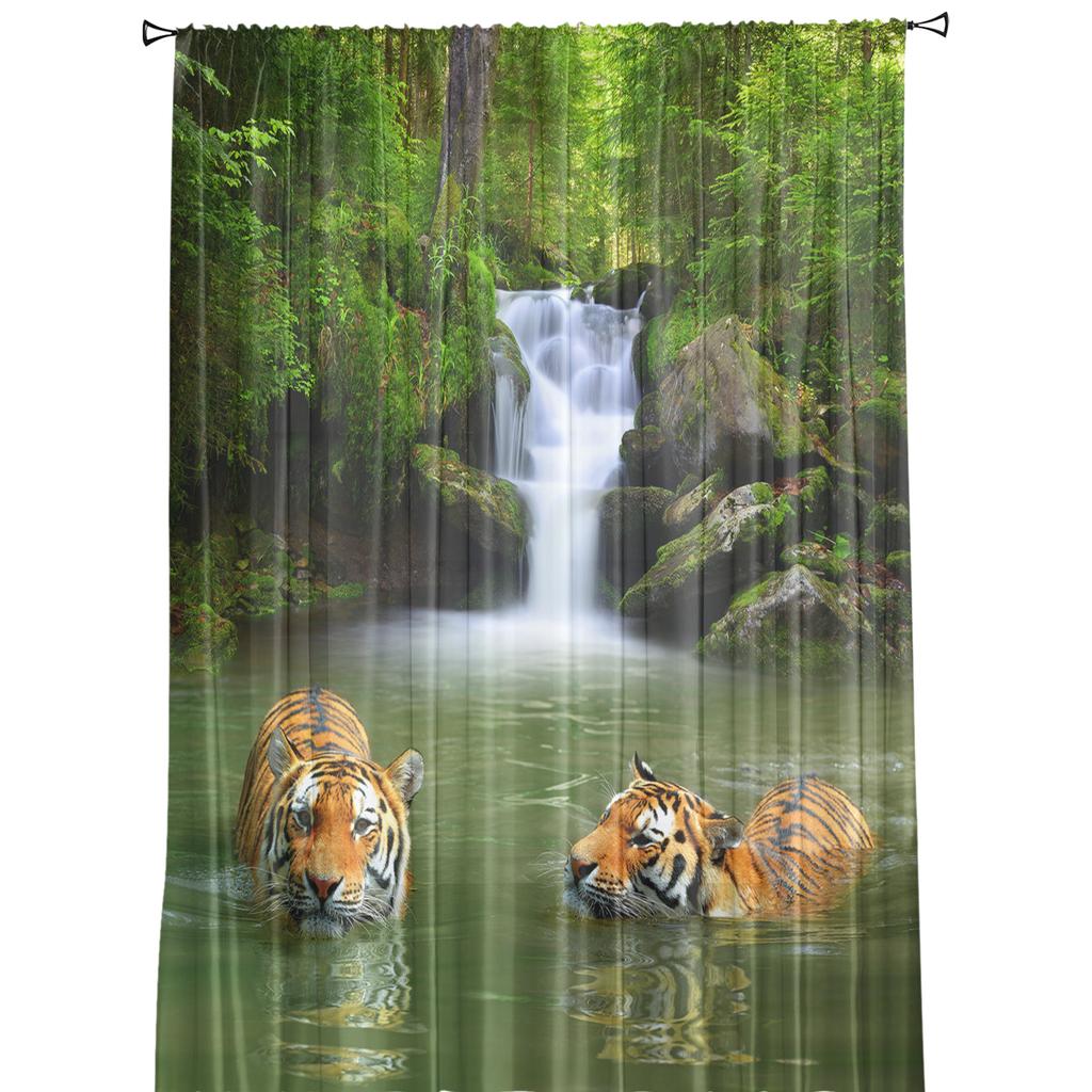 Jungle Wildlife Tiger River Sheer Curtains for Living Room Decoration Window Curtains for Kitchen Tulle Voile Organza Curtains