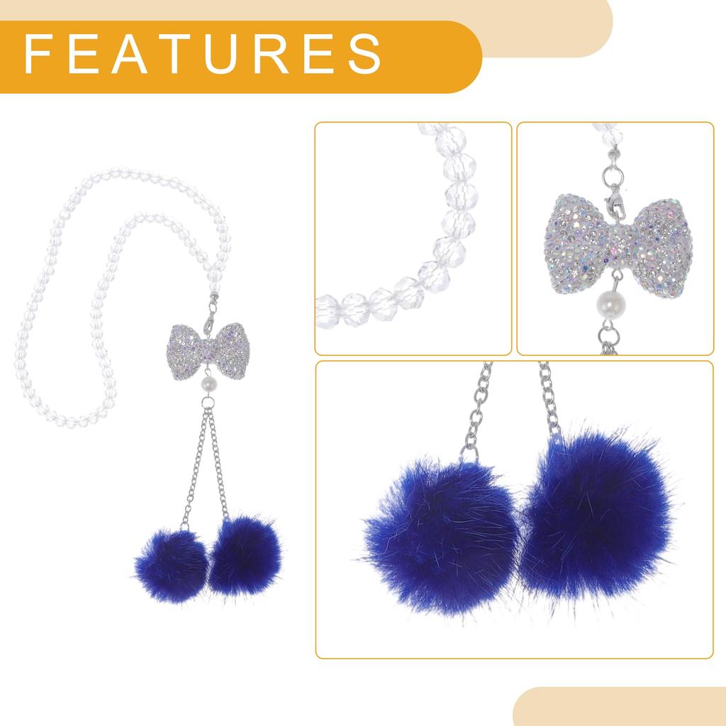 Partuto 1pcs Artificial Crystal Ribbon Mink Hair Car Rear View Mirror Pendant Accessories Car Hanging Ornament Blue