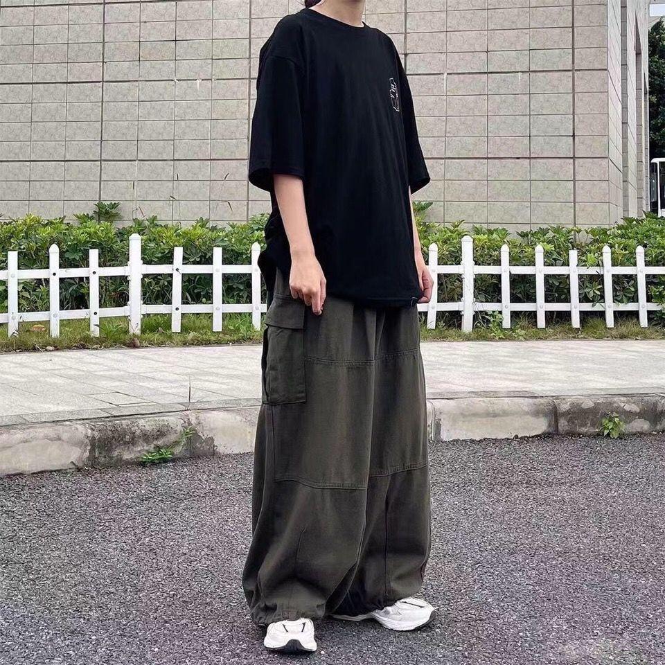 Harajuku Streetwear Khaki Cargo Kalhoty Ženy Oversize Kapsy Hip Hop Černé široké kalhoty pro ženy Korejka