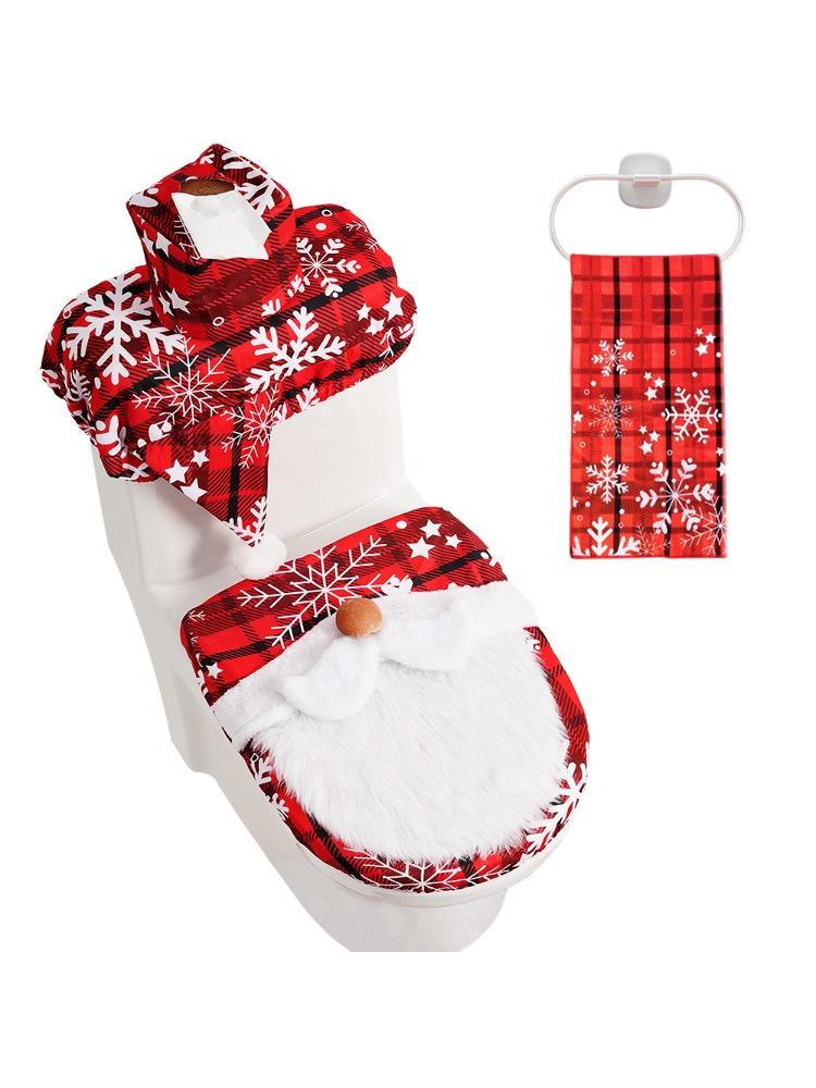 

JOYFY Набор для украшения ванной комнаты на рождественскую тематику из 5 предметов с чехлом для сиденья, ковриками, накладкой на бачок, чехлом для коробки туалетной бумаги и полотенцем Санты 4XL