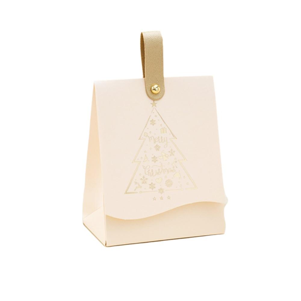 10PCS with Leather Handles Merry Christmas Candy Gift Box Hot-Stamped Cookie Package Bag Banquet