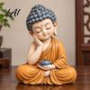 Cute Buddha Statue Resin Statue Zen Meditation Figurine Peaceful Desktop Decor for Housewarming Gifts Living Room Study Entryway Unique