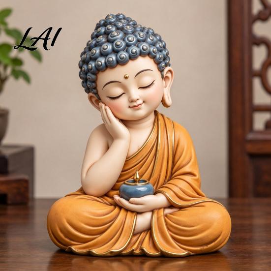 Cute Buddha Statue Resin Statue Zen Meditation Figurine Peaceful Desktop Decor for Housewarming Gifts Living Room Study Entryway Unique