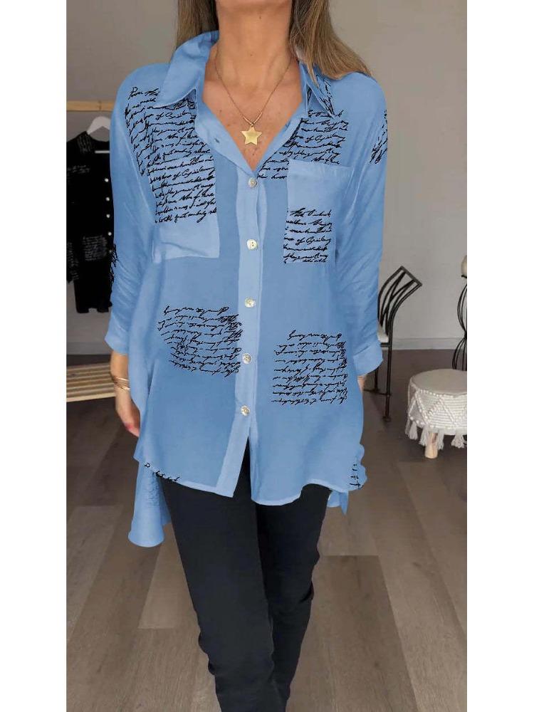 Womens Fashion Loose Swallowtail Shirt Sexy Print Spring Summer European American Style
