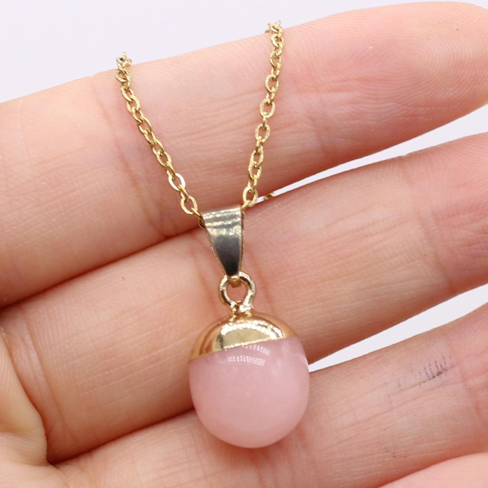 1pc Natural Stone Pendant Necklace Amethyst Pink Crystal Fashion Necklace Jewelry Gifts for Women Girls
