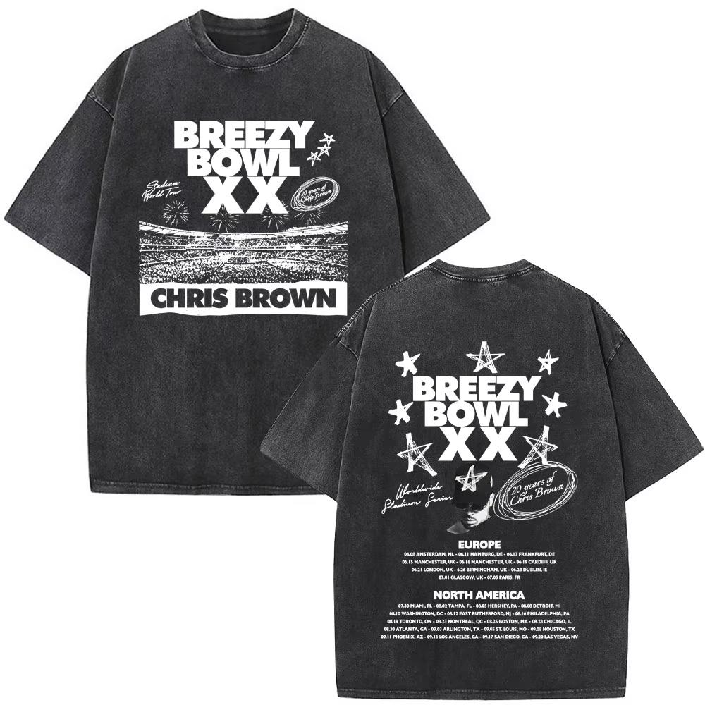 T-shirt Chris Brown Breezy Breezy Bowl XX Tour T-shirt Lavate Vintage Moda Uomo Hip Hop Manica Corta Streetwear