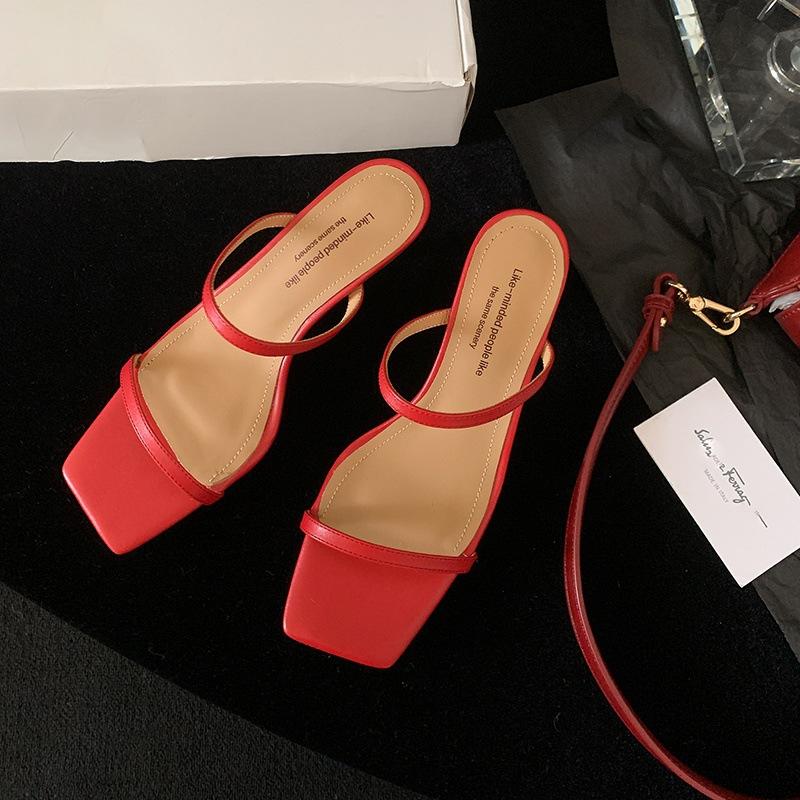 

Haute couture 2025 summer new fashionable high-heeled slippers women s head sexy stiletto word with open-toed sandals 39 красный