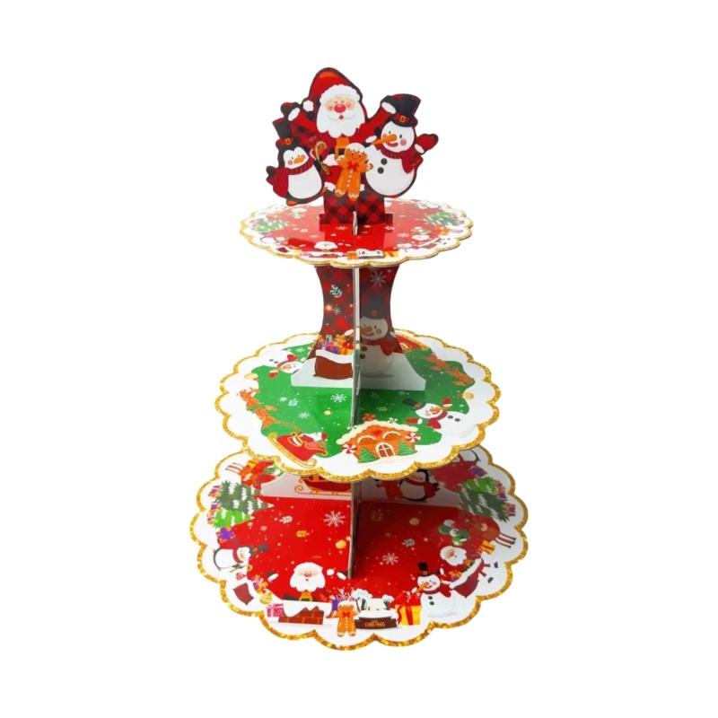 

Christmas Themed Cupcake Holder Stand Multi Levels Display Tray For Holiday Parties Portable Design Dessert Shelf 1