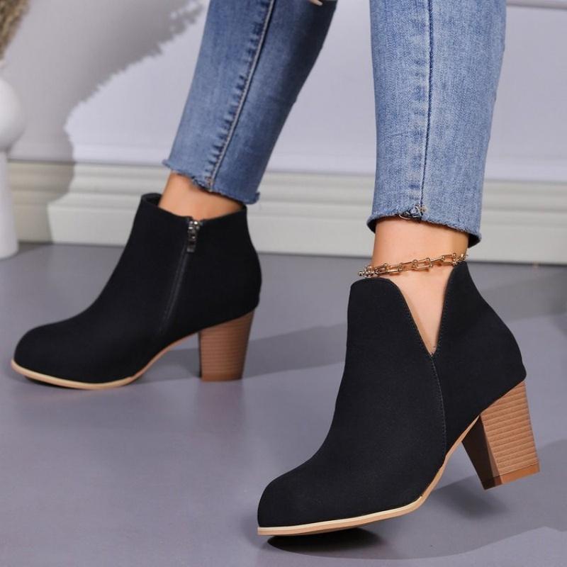 Fashion Wide Width Ankle Boots for Women Plus Size Boots for Women Pointed Toe Chunky Heel Boots Botas Altas Para Mujer EnvíO Gratis
