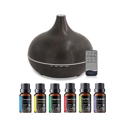 550ml Wood Grain Essential Oil Diffuser with Remote Control Ultrasonic Cool Mist Humidifier, 7 Color LED Lights & 6 Essential O