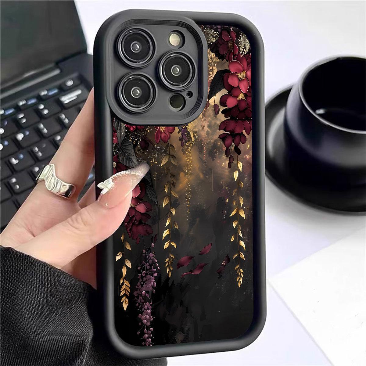 

Черная Корзина с Подвеской с Пазами Цветочный Чехол для Телефона для iPhone 14/15/16/17 Pro Max Galaxy A36 5G чёрный