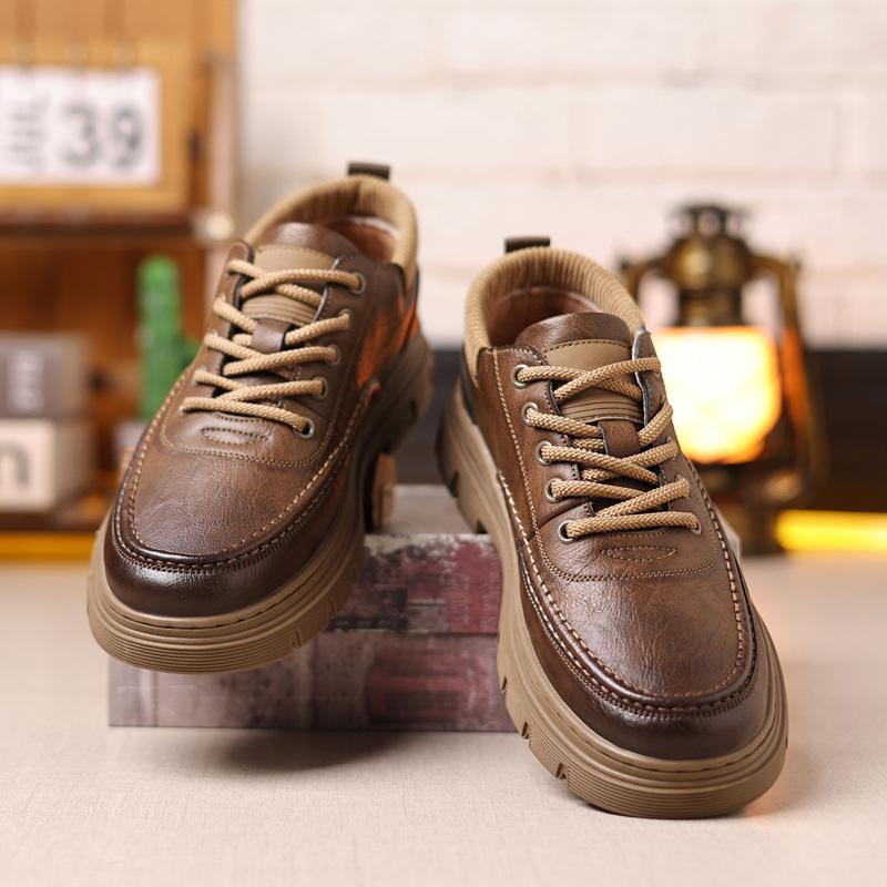 

2025 autumn and winter new men s thick-soled tooling big head casual leather shoes men s handmade shoes 44 хаки