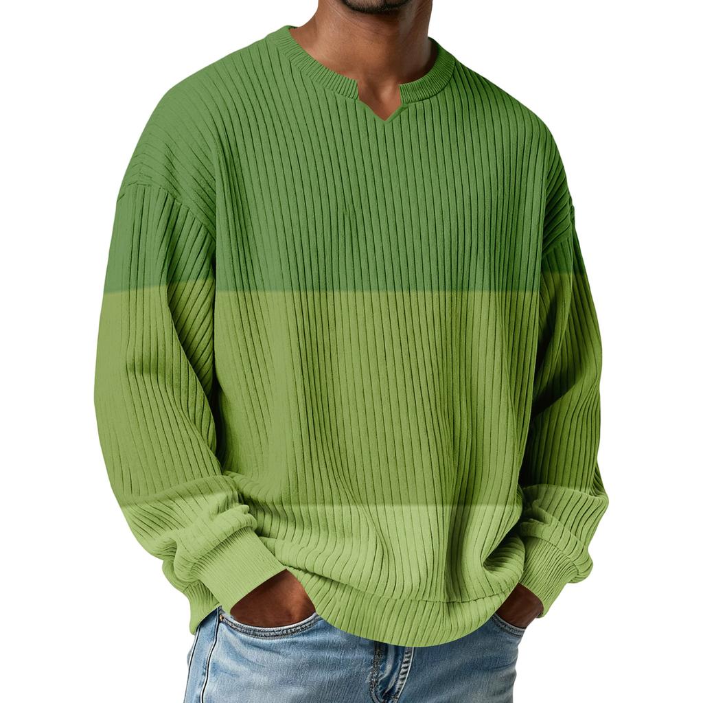 Herrars Färgblockerad Stilfull V-ringad Ribbad Texturerad Långärmad T-shirt