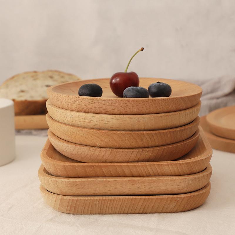 Wood Serving Plate, Wood Square & Round Serving Tray, Fruit Dessert Cake Snack Candy Platter Wooden Bowls