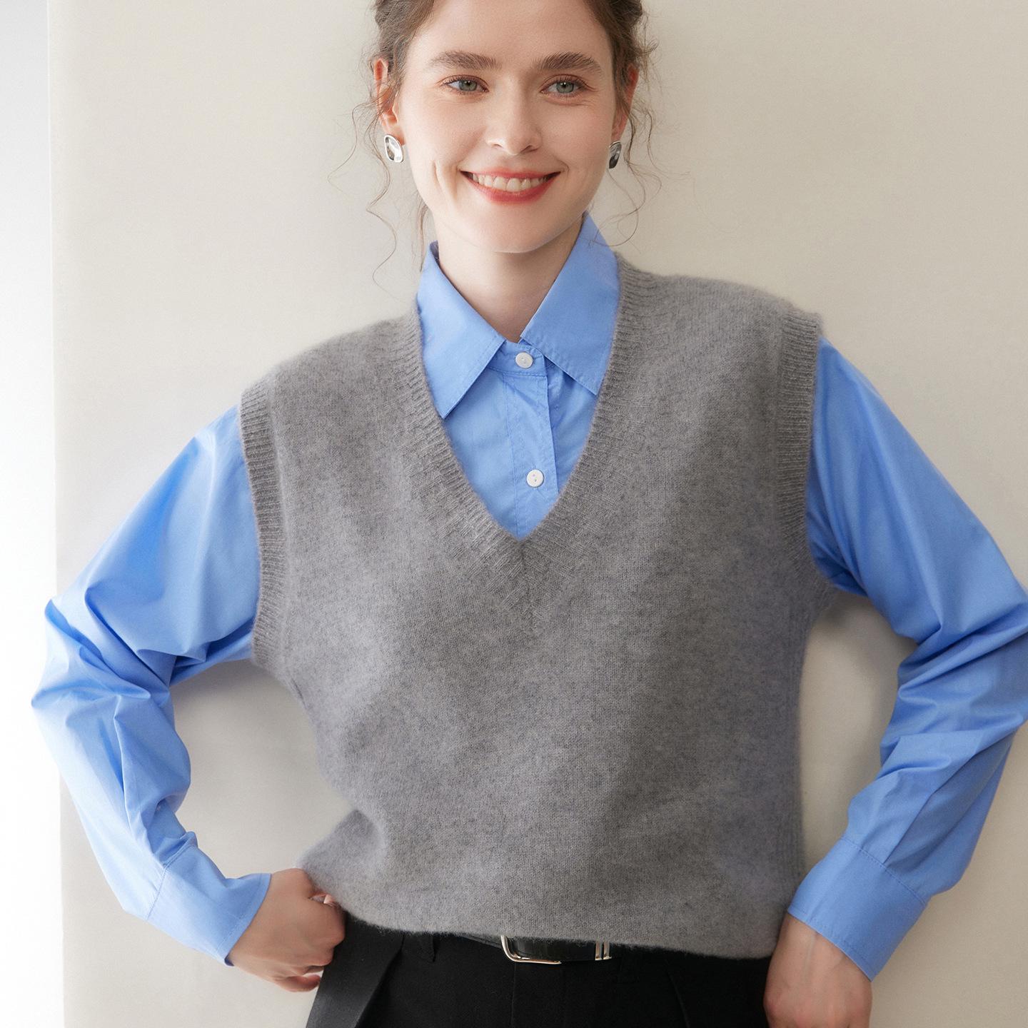 Thickened Cashmere V-neck Sleeveless Knit Vest