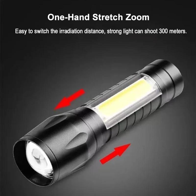 Mini LED Flashlight COB+XPE Portable Torch USB Charging Camping Lantern Zoomable Focus Light Tactical Flashlight with Pen Clip
