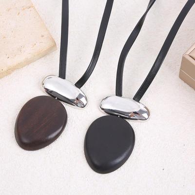 Ethnic Leather & Wood Pendant Necklace - Retro Simple Sweater Chain with Unique Design