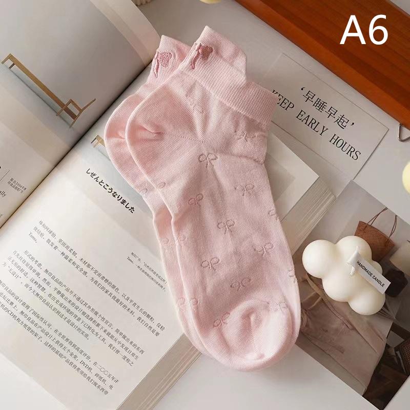 Design Heel Bow Women Short Socks Lolita Kawaii Summer Thin Breathable Hollow Out Low Tube Sock Ins Trend White Cotton Socks