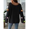 Women's Autumn/winter Hand-hooked Floral Patchwork Sweater with Simple Loose One-line Neck Off-the-shoulder Flared Sleeves