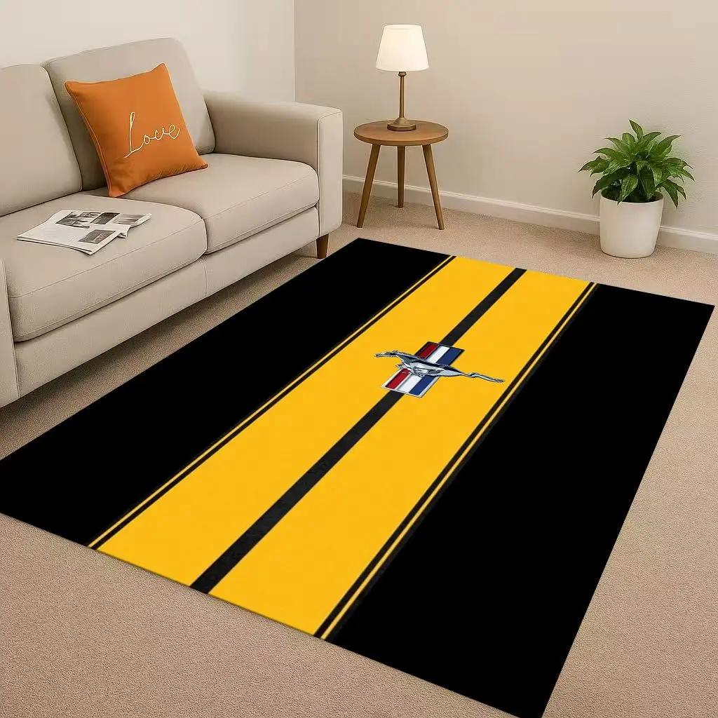New Mustang Racing Car Logo Moto Living Room Non-Slip Area Rug Carpet for Bedroom Playroom Sofa,Easy Clean Home Decor Doormat