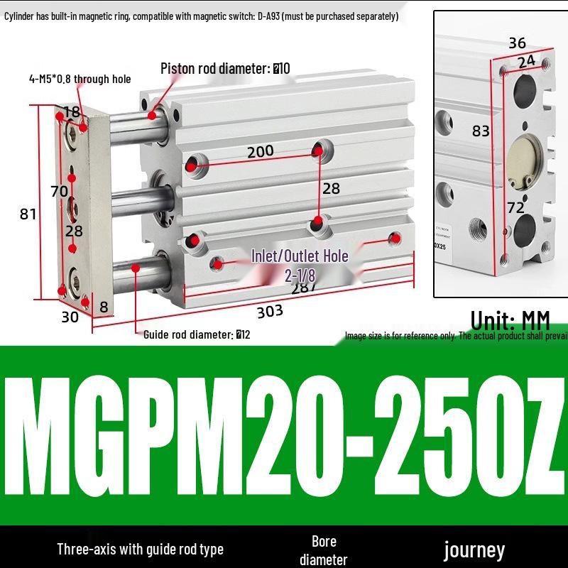 Compact Three-Axis Pneumatic Guided Rod Cylinder 12/16/20/25/32-10/20/40/50/75z