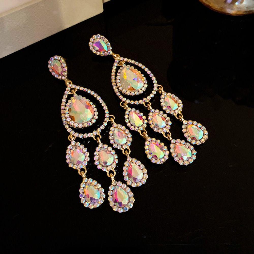 Exaggerated Design Dangle Earrings Colored Crystal Tassel Earrings  Women's Jewelry