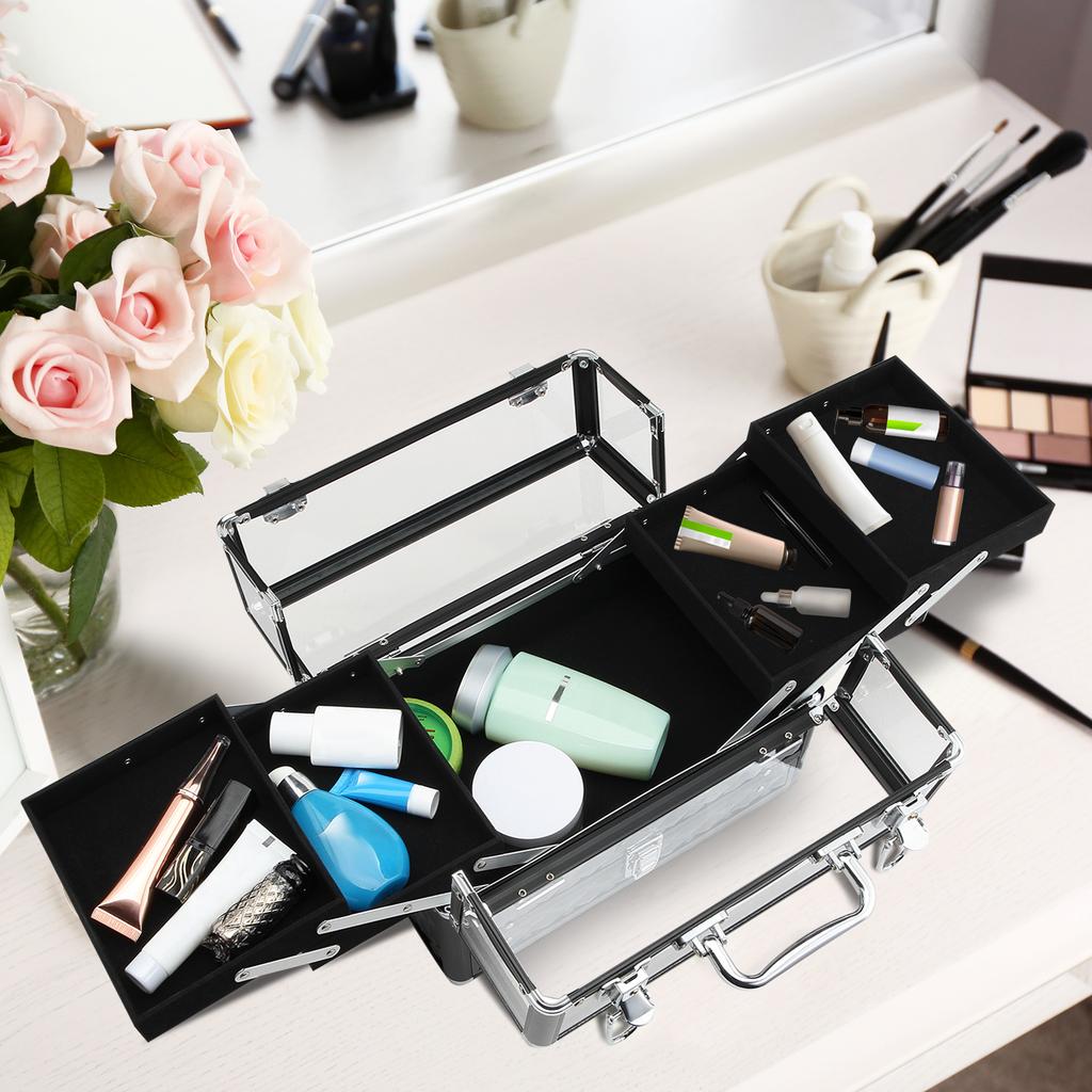 Professional Travel Makeup Case, Makeup Case with Removable Trays and Lock, Women's Travel Beauty Case, 30x18.5x22 cm, Black