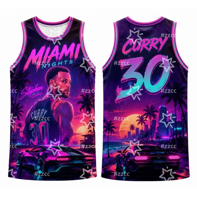 2026 Curry #30 Basketball Jersey Retro Open World Crime City Print Men 90s Florida Neon Street Style Basketball Fan Casual Vest