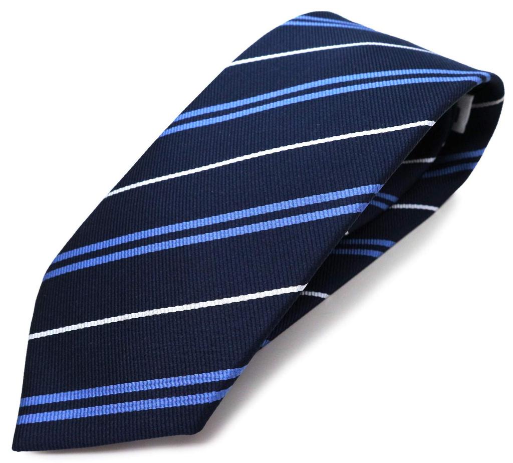 [Michiko London] Brand Necktie, Made In Japan, 100% Silk, Jacquard Weave, Regimental Stripe (Pattern C: Saxophone Blue)