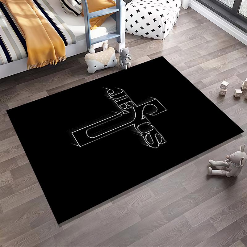 Cross Design with JESUS Text Non-slip rug suitable for living room and bedroom sofas.