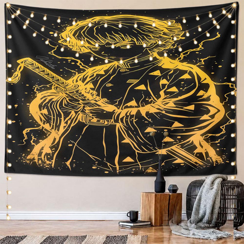 Samurai Warrior with Lightning Effects Pattern Wall Hanging Tapestry Decorative Tapestry Home Decor for Bedroom and Living Room
