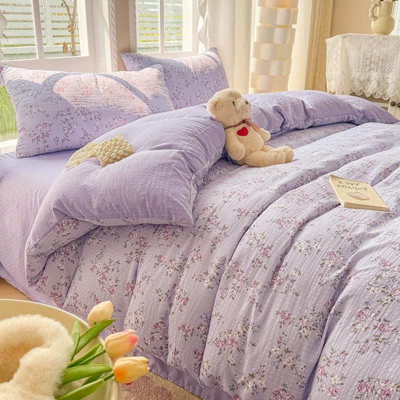 Class A maternal and infant grade, jacquard aerobic colored cotton, skin-friendly, comfortable, simple and literary 4pcs set on the bed