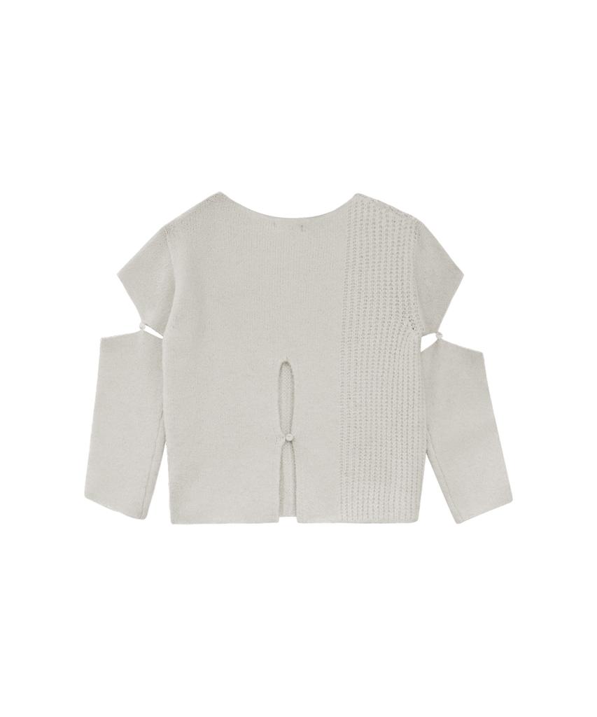 Teulimingbeodeu Sleeve Slit Boat Neck Knit [ Ivory ]