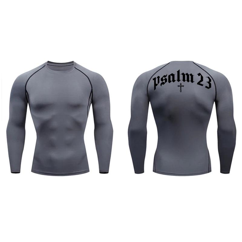 Laoxu 2024 Psalm 23 Kruisprint Heren Sport Sneldrogend T-shirt Tops Gym Workout Fitness Compressieshirt Korte Mouw S-3XL L