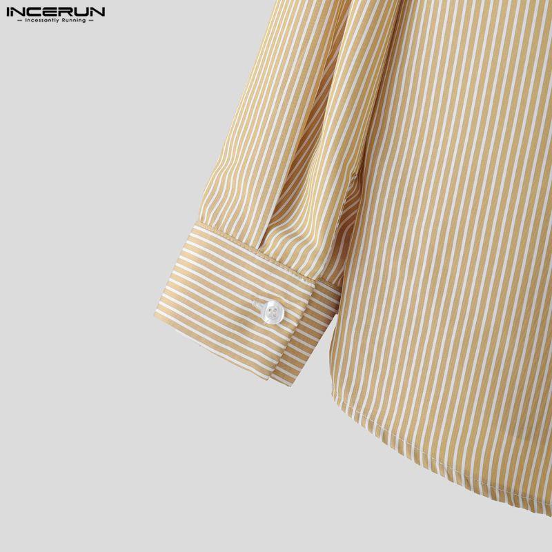 INCERUN 2PCS Men Striped Long Sleeve Shirts Long Pants Casual Outfits Sets