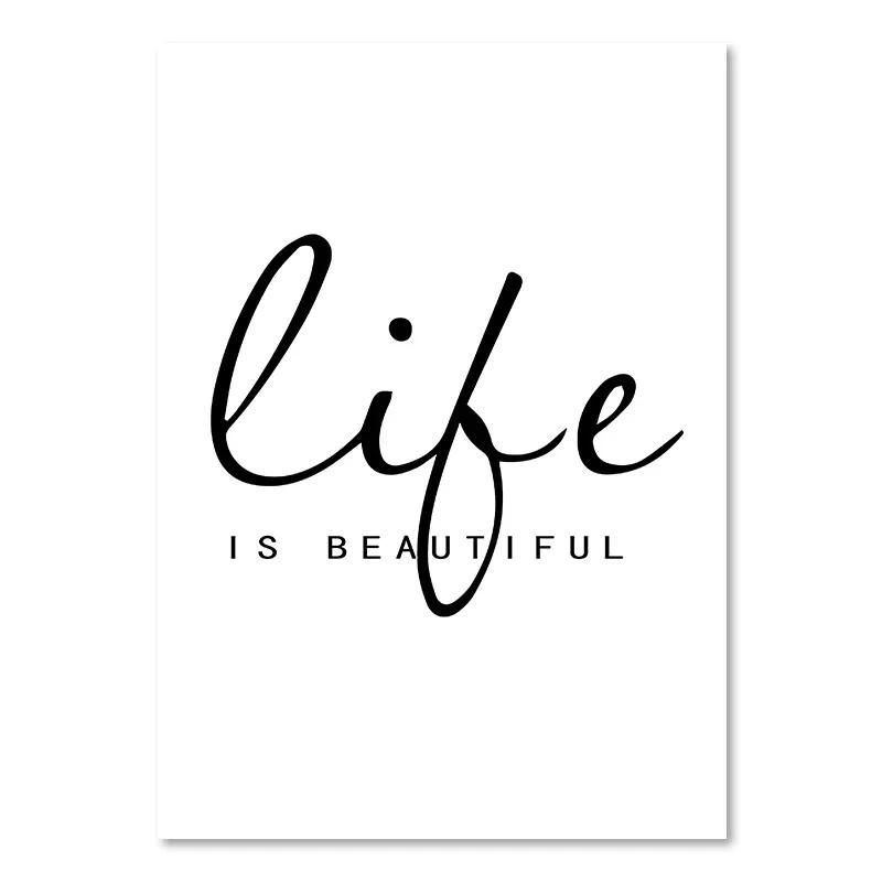 Black White Life Quote Canvas Painting Scandinavian Style Love Poster and Print Nordic Wall Pictures for Living Room Home Decor