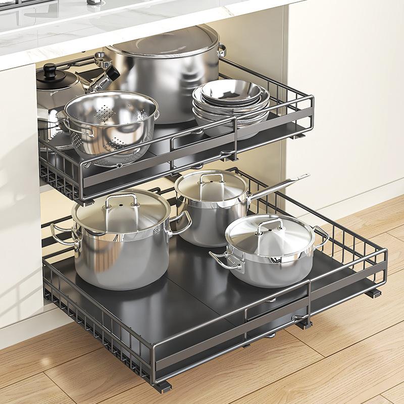 Pull-out Kitchen Storage Rack , No-drill Installation, Adjustable Width, Storage Tray Suitable for Kitchens Cabinets Organizer