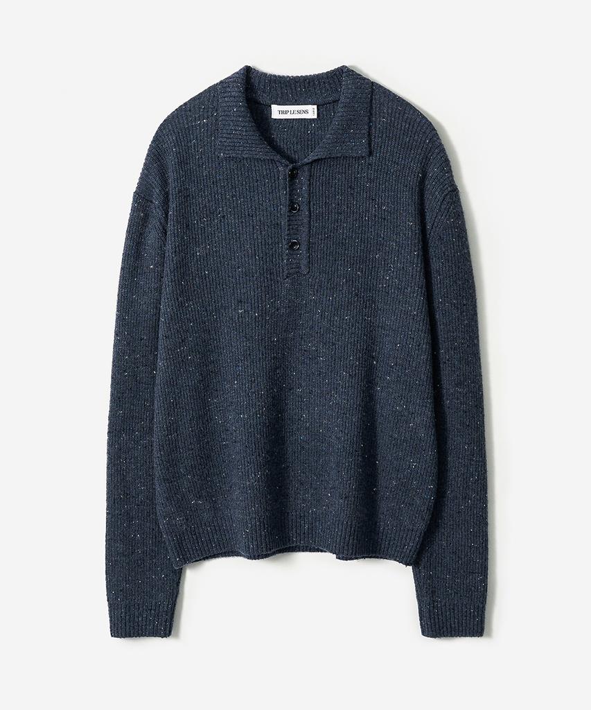TRIP LE SENS Nef Yarn Wool Collar Knit_Indigo