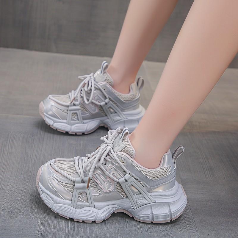 2025 summer new paris dad shoes women's thick sole heightening small mesh breathable sports casual white shoes