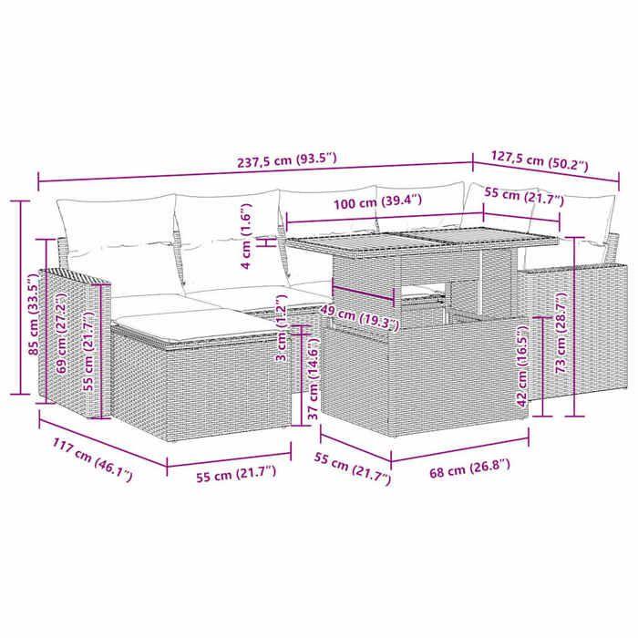 VidaXL Salon de jardin avec coussins 7 pcs beige résine tressée 3327061