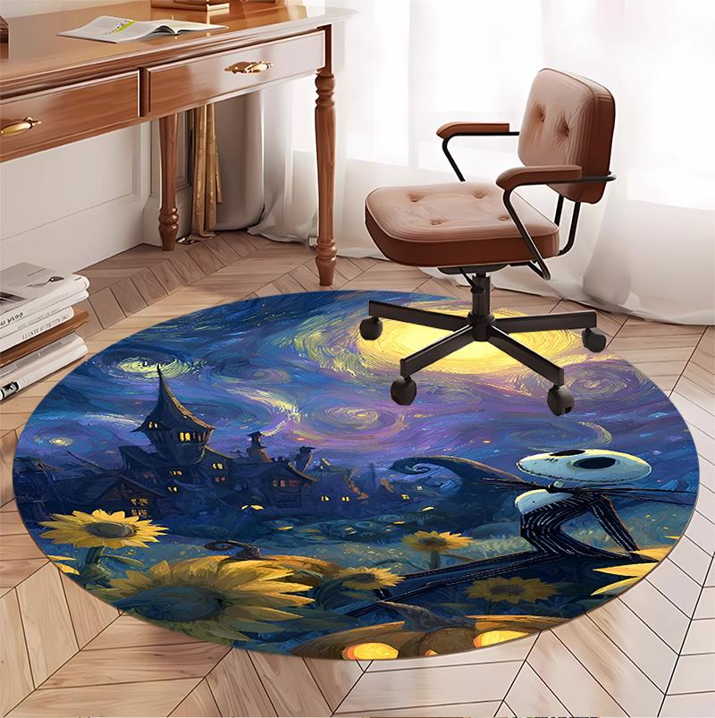 The Nightmare Before Christmas Pattern Round Rug, Indoor/Outdoor Mat, for Picnic, Gameroom, Bedroom, Office, Living Room, Home Decor Carpet, Birthday