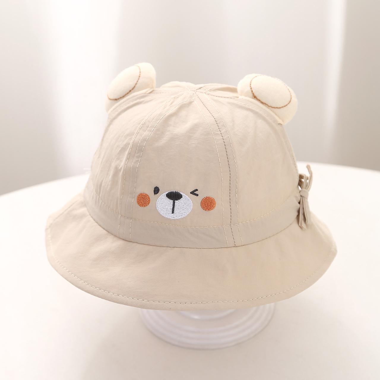 Cartoon Cute Baby Bucket Hat Summer Quick Drying Wide Brim Sunshade Bear Ears Fisherman Cap Boy Girl Kids Casual Basin Hat бежевый