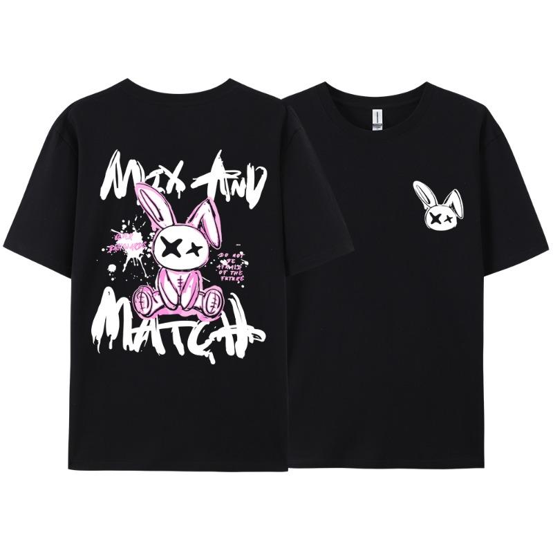 Pink Ragdoll Rabbit Harajuku Print T-Shirt Men Loose Oversize  Clothing Hip Hop Casual Short Sleeve S-XXXL Cotton T-Shirt Couple