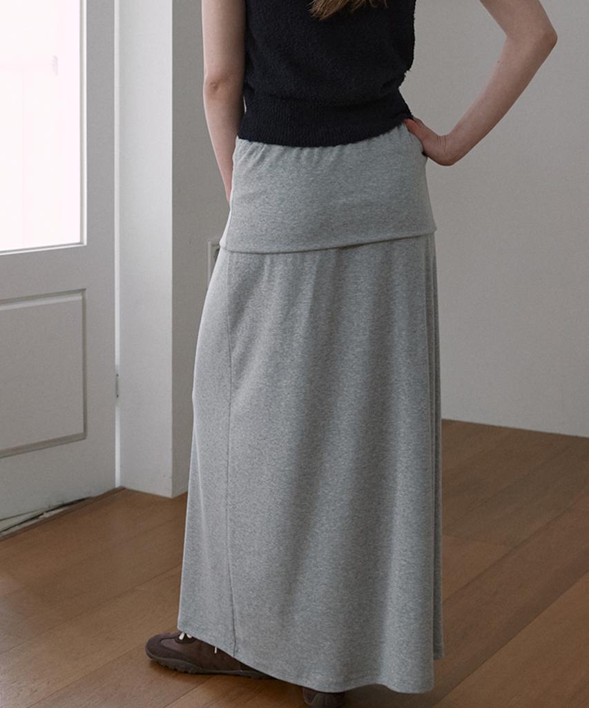 Sigreat Folding Waist Jersey Long Skirt_Grey