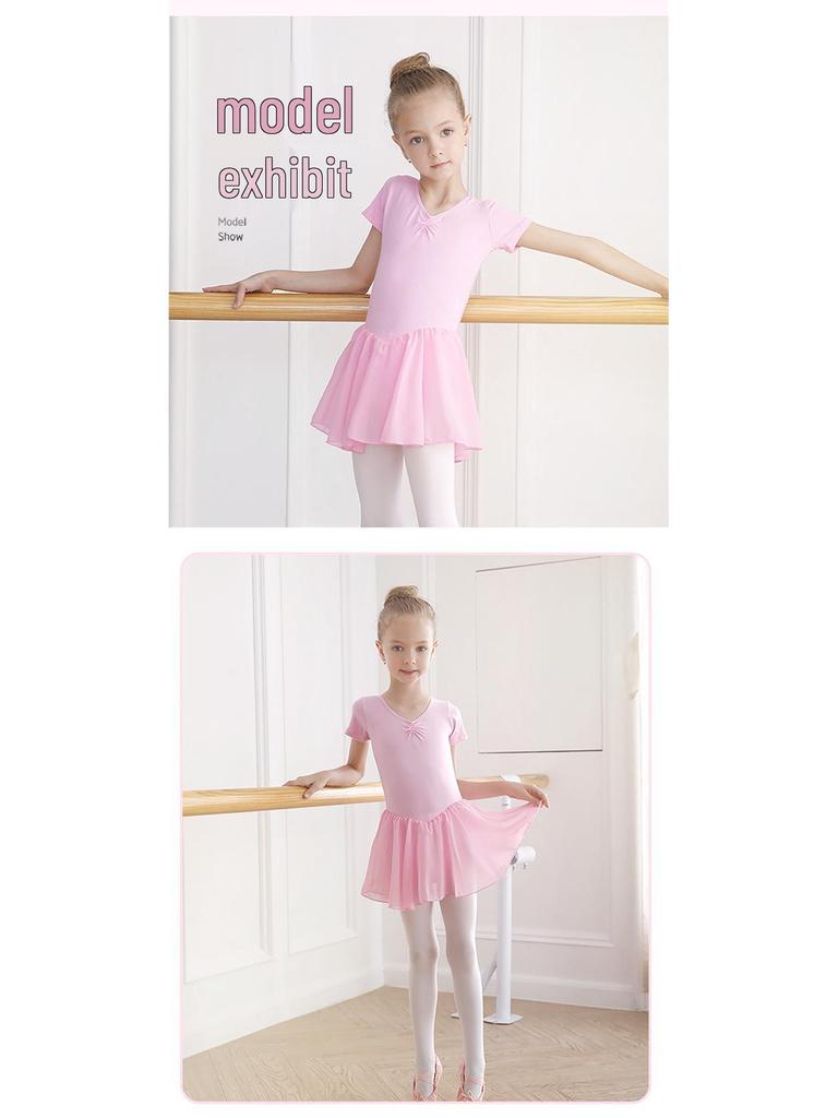 Szyfonowe stroje do tańca dla dzieci: Jednoczęściowa spódniczka do baletu i gimnastyki z body wyszczuplającym