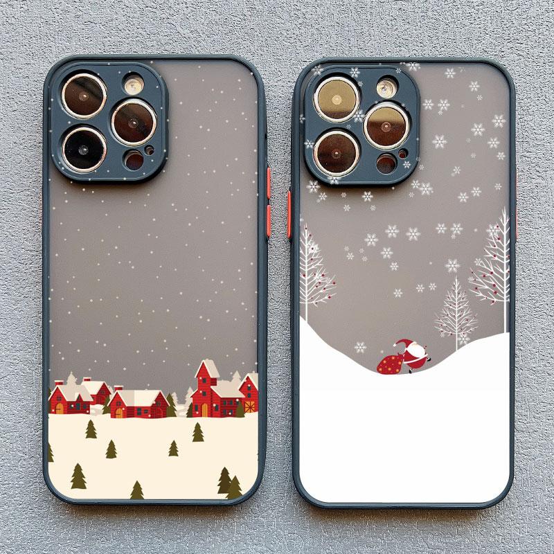 Merry Christmas Tree Snow Scene Phone Case for iPhone 14 13 12 Mini 11 Pro Max 16 15 Pro Max XS XR X 7 8 plus Shockproof Cover