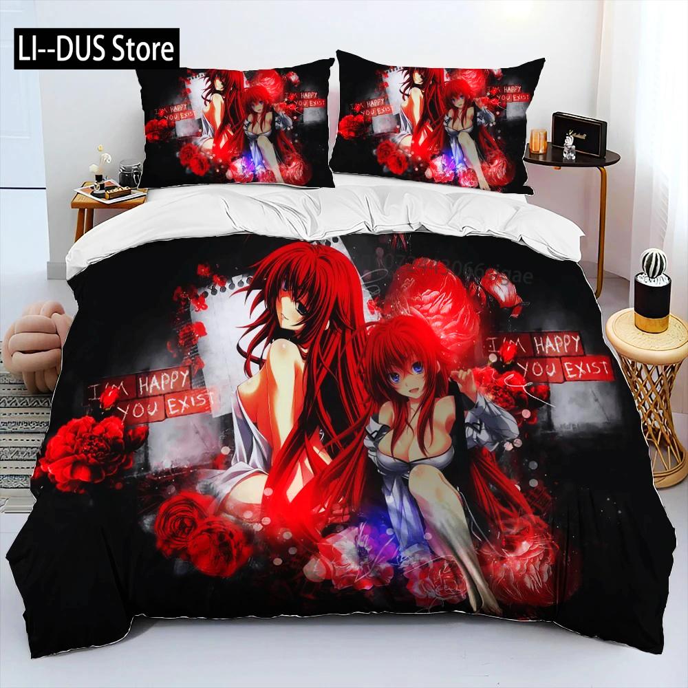 Sexy Girl High School DxD Anime Bedding Set Duvet Cover Bed Set Quilt Cover Pillowcase Comforter King Queen Size Boys Adult
