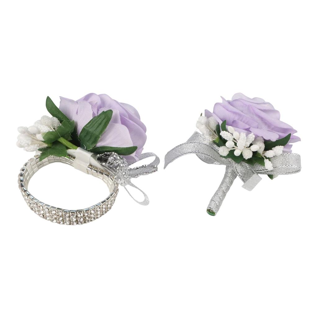 2PCS Elegant Rose Corsages For Bride Groom Bridesmaids Wedding Ceremony Anniversary Formal Dinner Party Marriage Prom