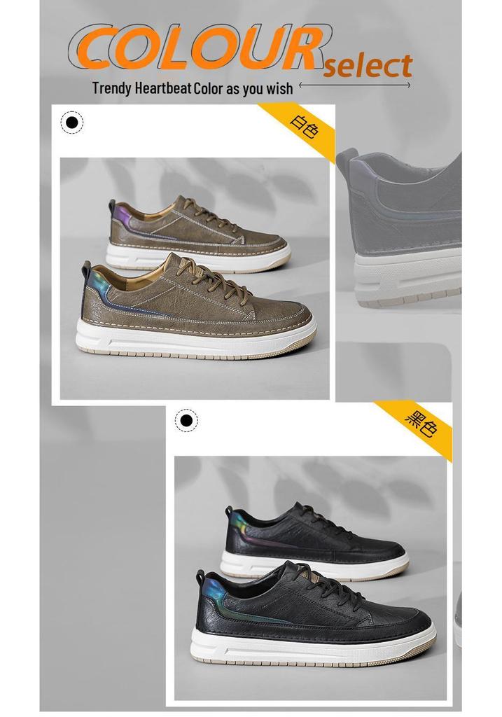 Men's Summer Cowhide Round Toe Breathable Leather Sneakers